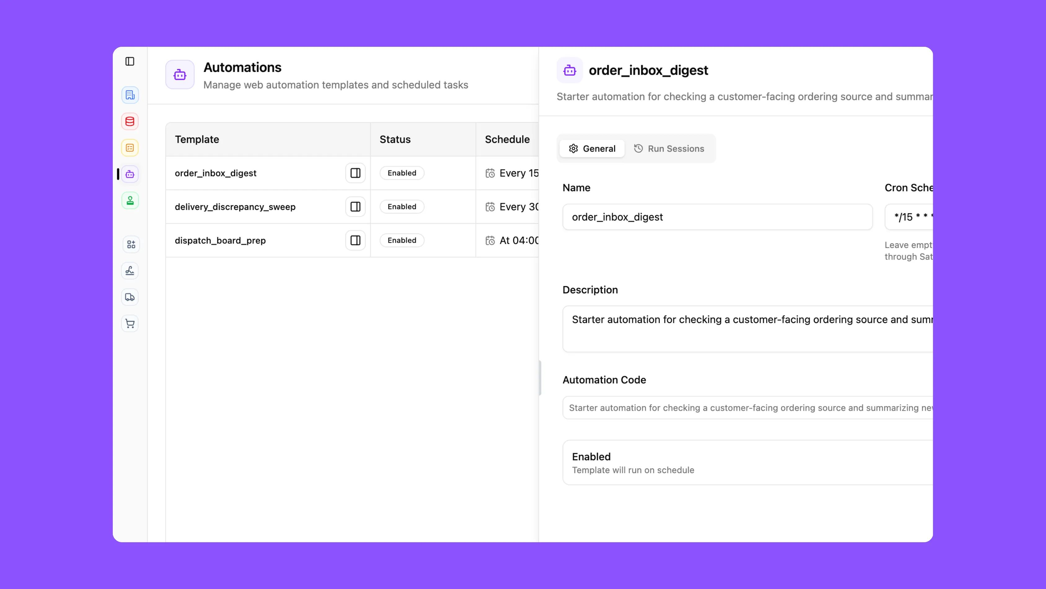 Automation and workflow logic configured in a Norbital workspace